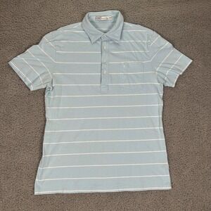 Criquet‎ Polo Shirt Mens Large Blue White Stripe Slim Fit Organic Cotton Pocket